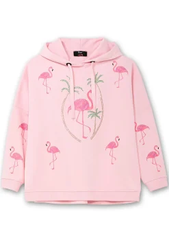 Kapuzensweatshirt mit Flamingo-Prints und Glitzersteinen