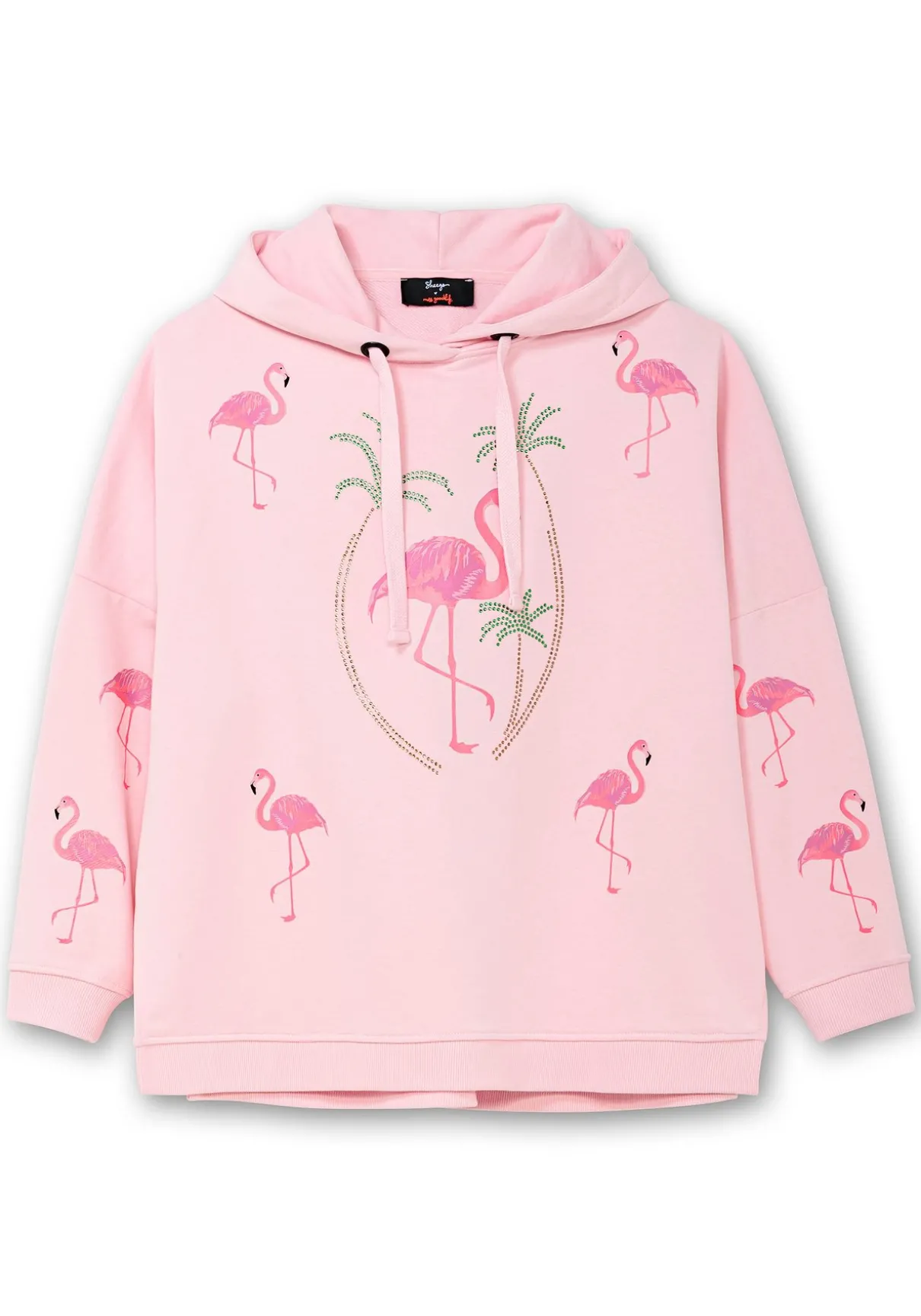 Kapuzensweatshirt mit Flamingo-Prints und Glitzersteinen