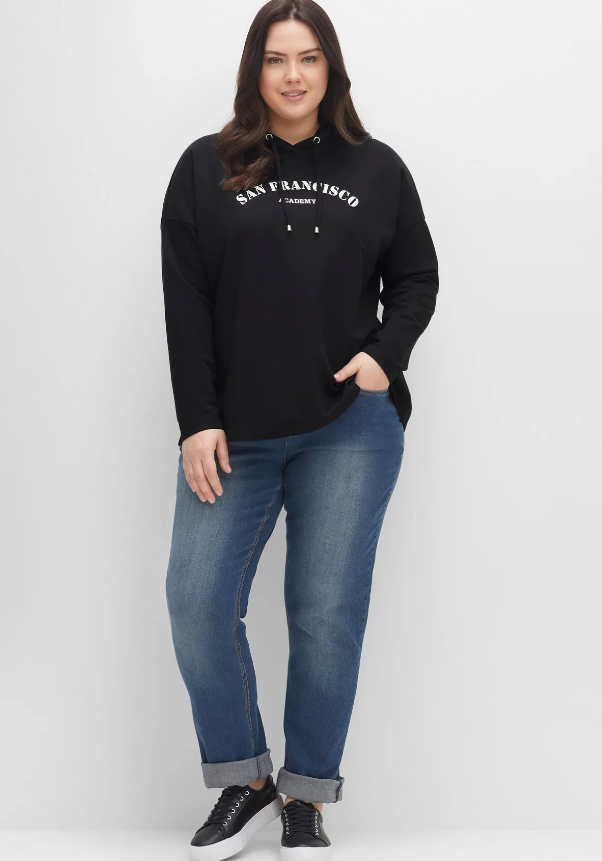 Kapuzensweatshirt mit Frontdruck, in A-Linie