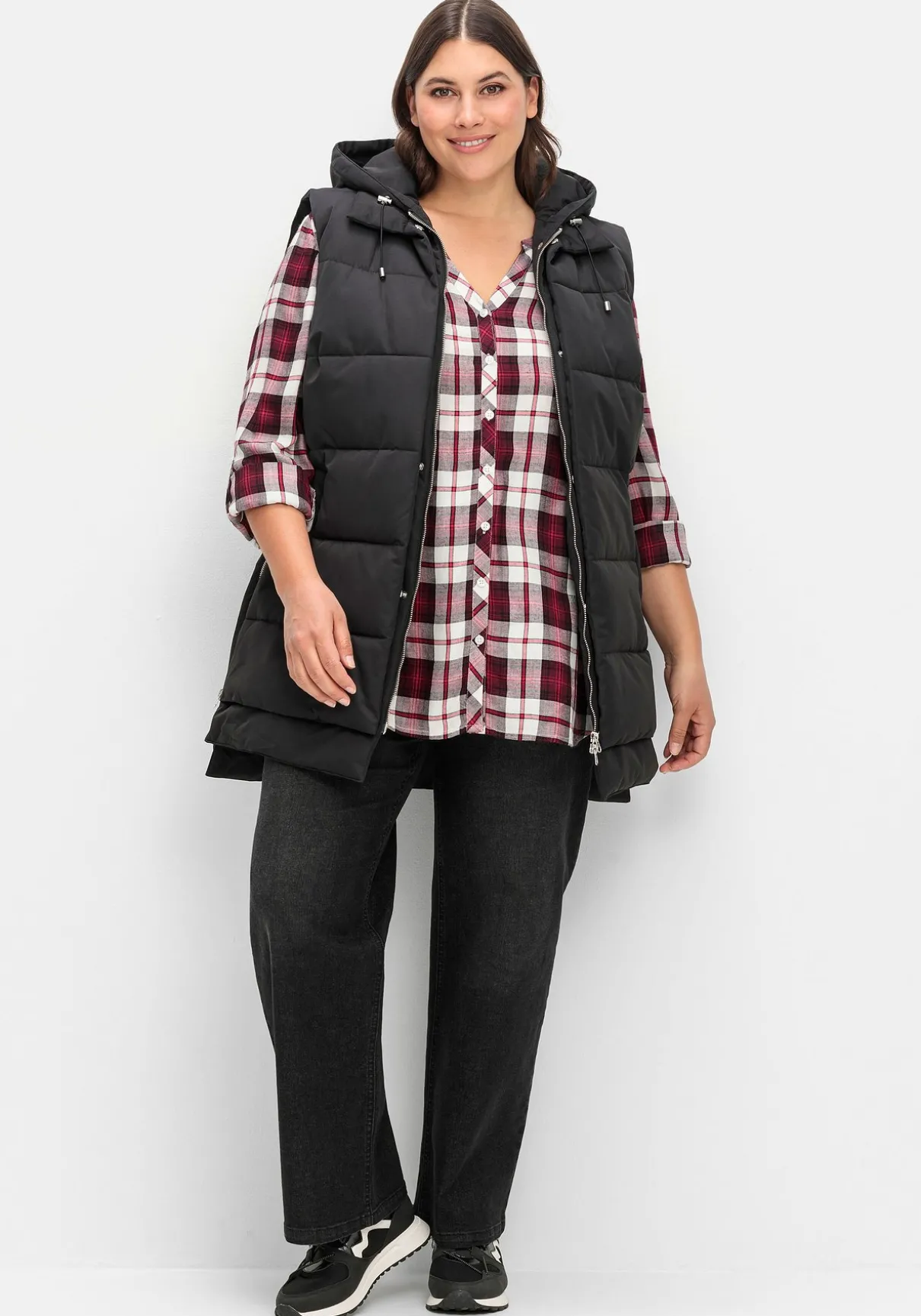 Karierte Bluse mit Rundhalsausschnitt