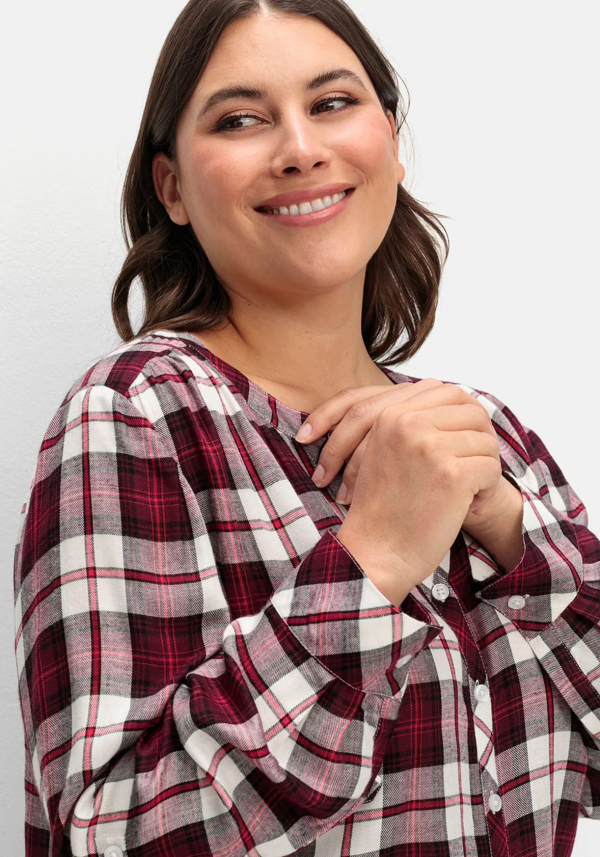 Karierte Bluse mit Rundhalsausschnitt