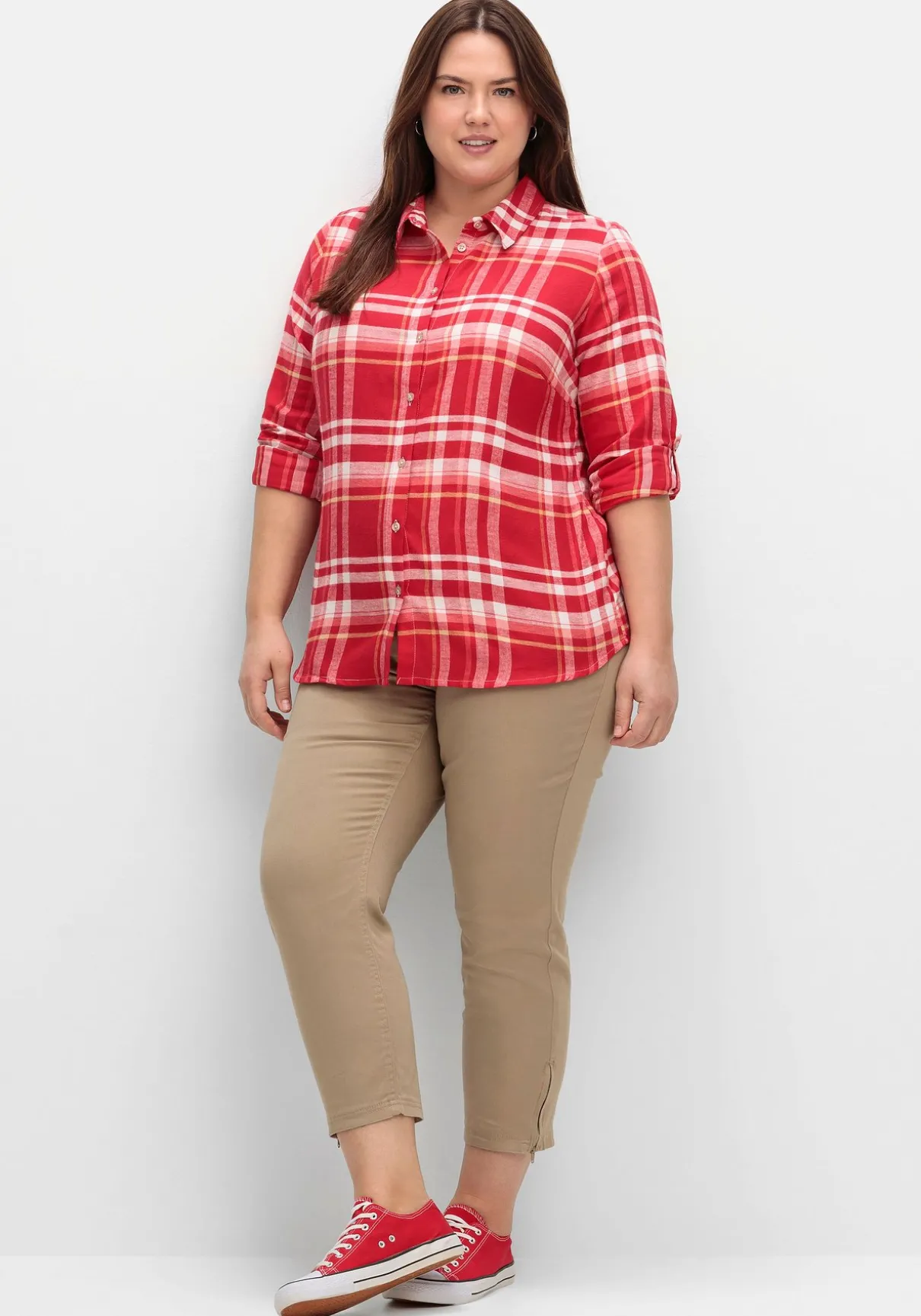 Karierte Flanellbluse mit Krempelärmeln