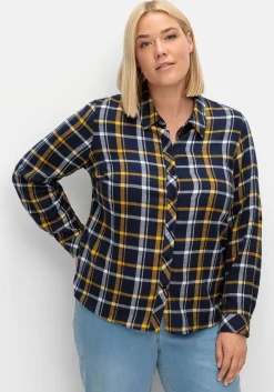 Karierte Flanellbluse mit Krempelärmeln