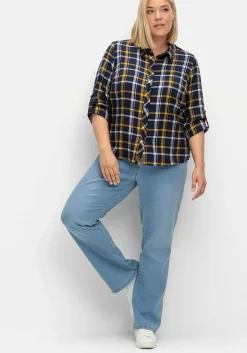 Karierte Flanellbluse mit Krempelärmeln