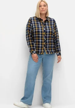 Karierte Flanellbluse mit Krempelärmeln