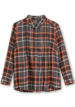 Karierte Flanell-Tunika mit Krempelarm