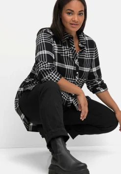 Karierte Hemdbluse in Longform