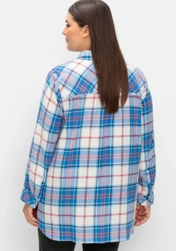 Karierte Longbluse mit Krempelfunktion