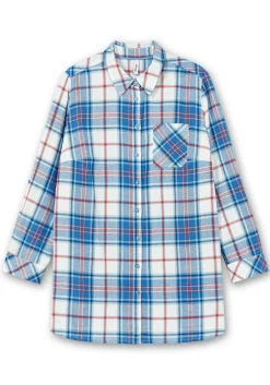 Karierte Longbluse mit Krempelfunktion