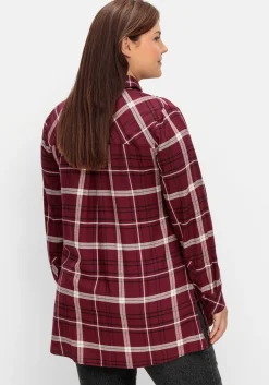 Karierte Longbluse mit Kragen und Manschettenärmel