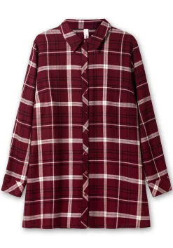 Karierte Longbluse mit Kragen und Manschettenärmel