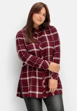 Karierte Longbluse mit Kragen und Manschettenärmel