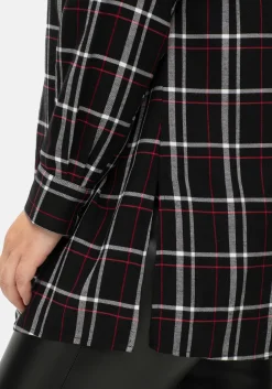 Karierte Longbluse mit Seitenschlitzen
