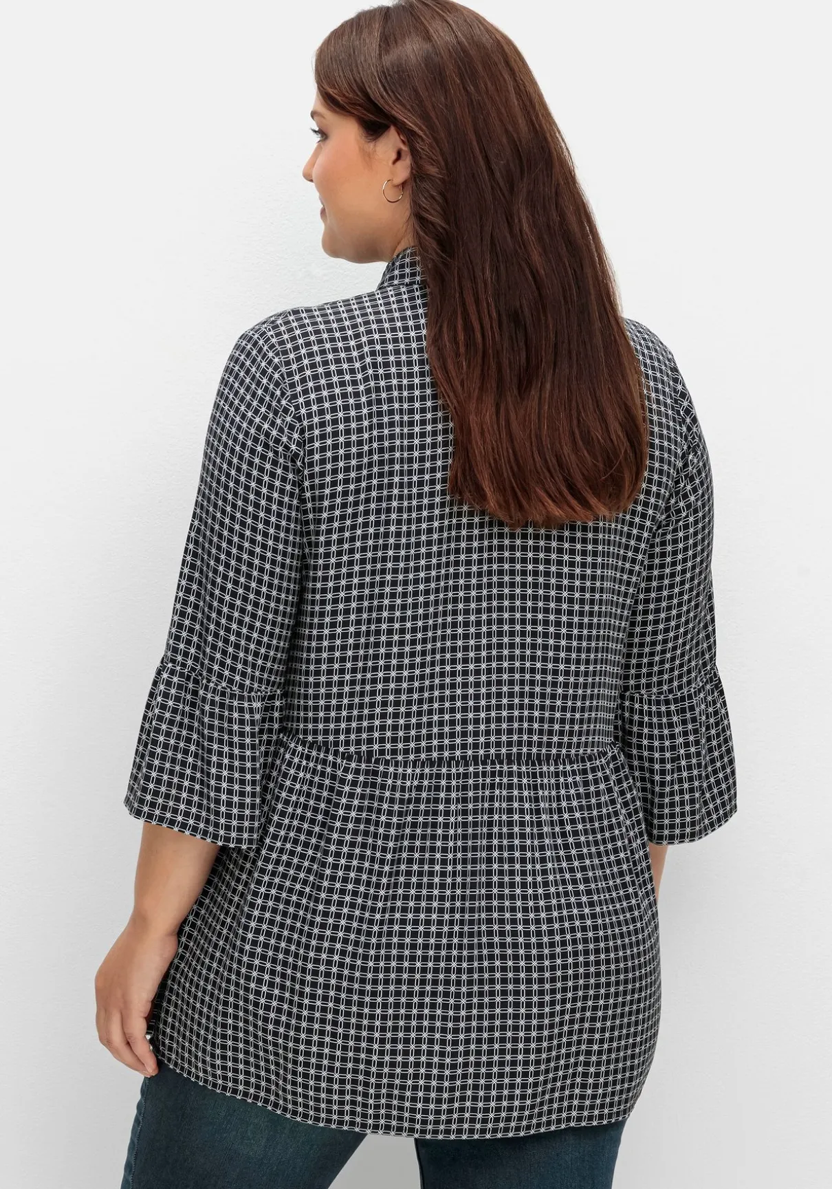 Karierte Tunika mit Volants und 3/4-Ärmeln