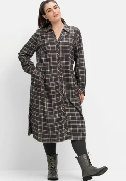 Kariertes Blusenkleid mit Taillennaht