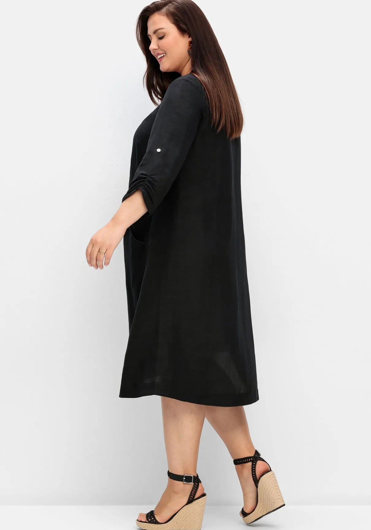 Kleid in A-Linie mit 3/4-Ärmeln, aus Leinen-Viskose-Mix