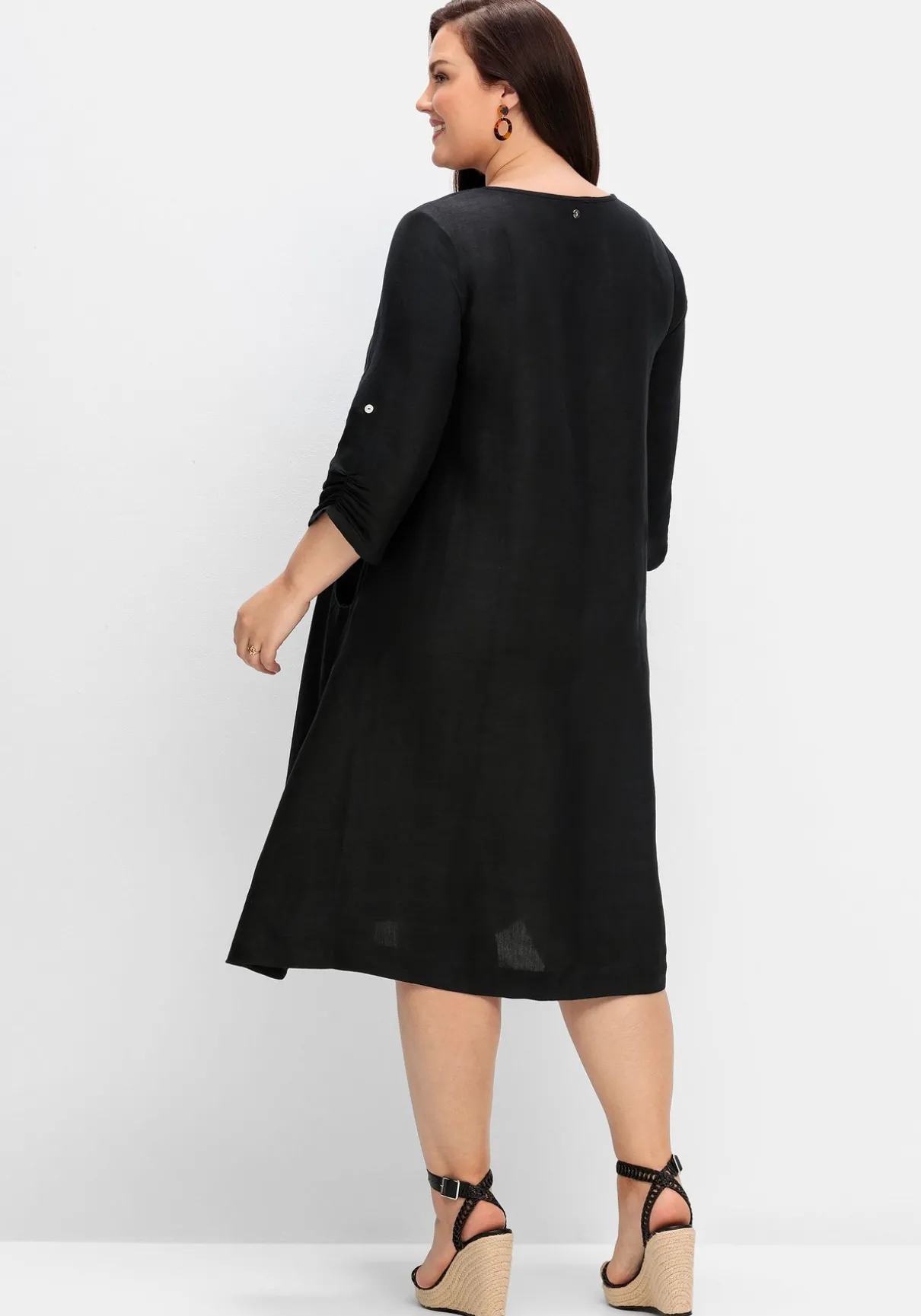 Kleid in A-Linie mit 3/4-Ärmeln, aus Leinen-Viskose-Mix