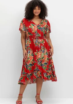 Kleid mit Blumendruck und Volantärmeln