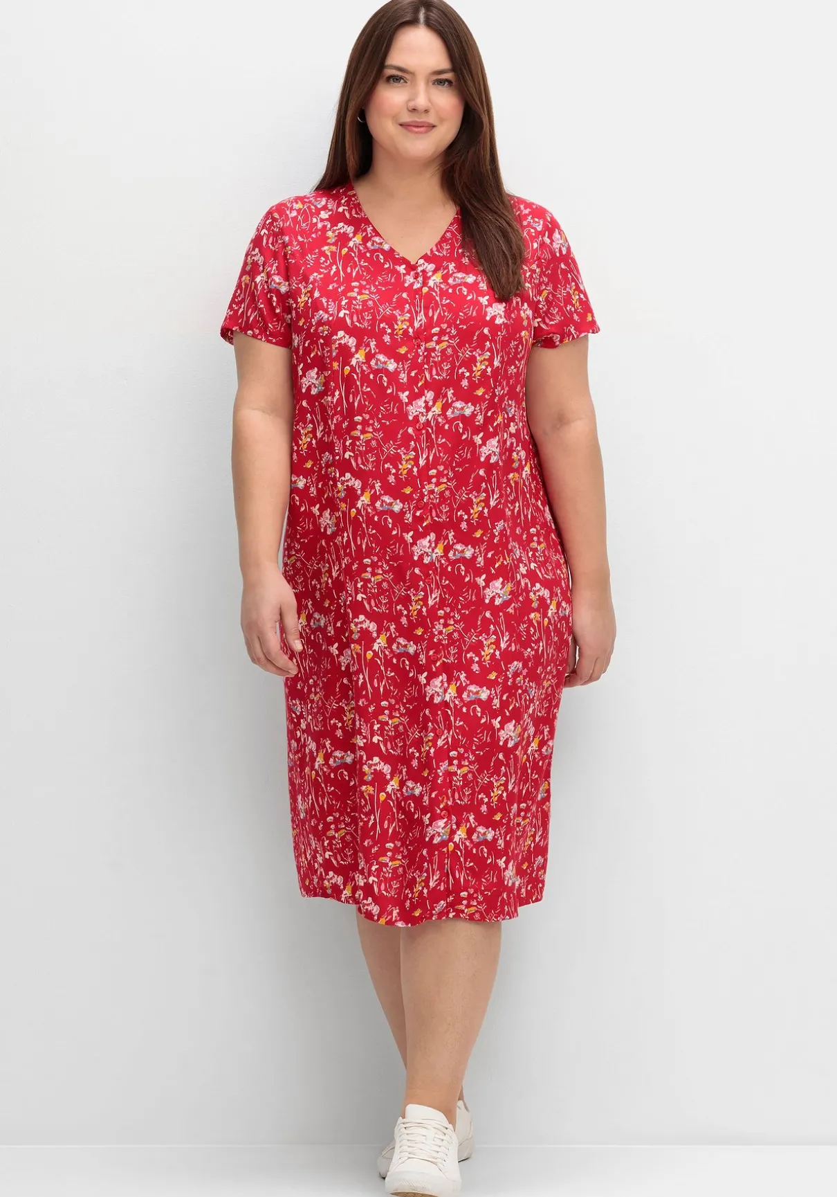 Kleid mit Knopfleiste und Blumendruck