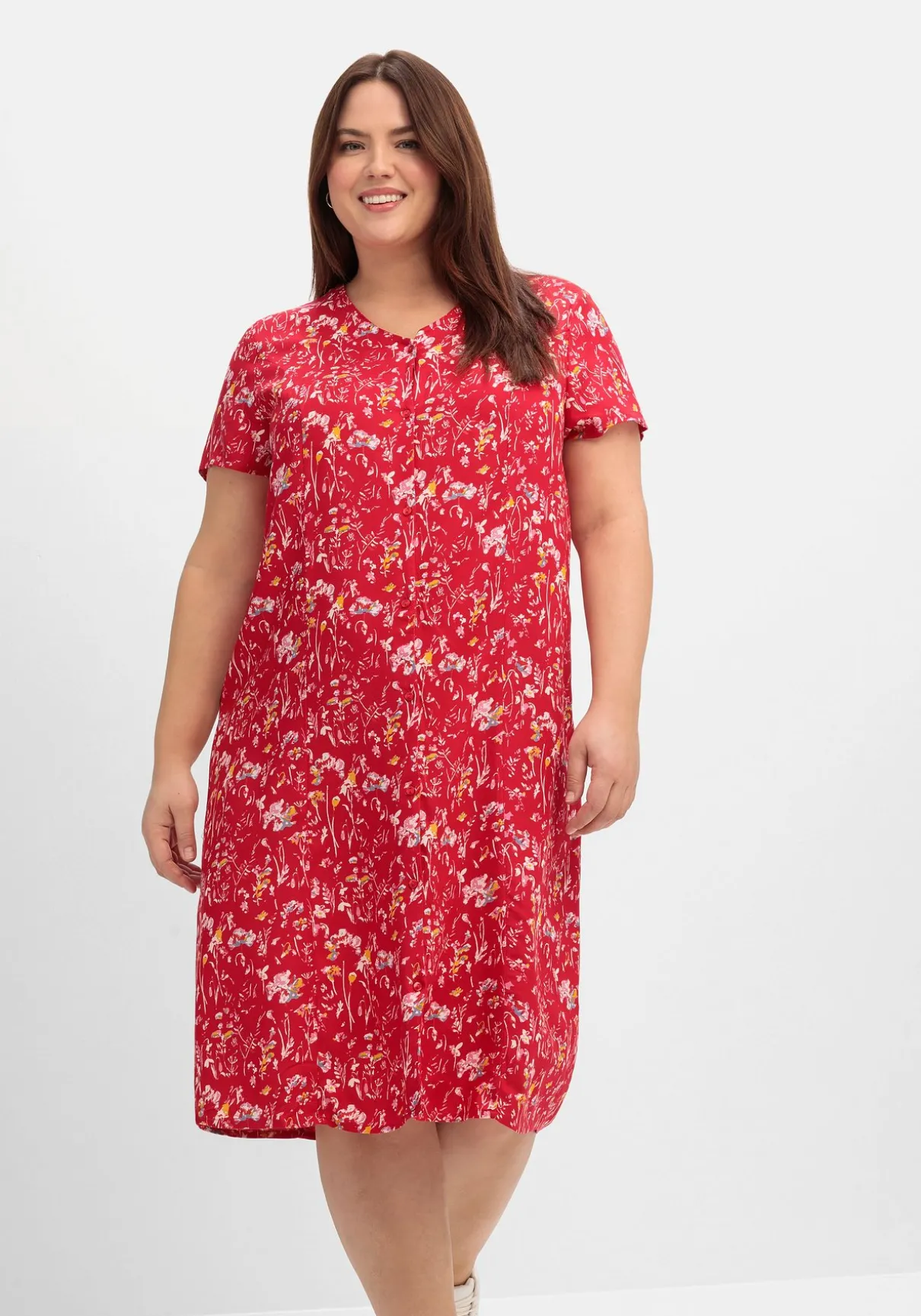 Kleid mit Knopfleiste und Blumendruck