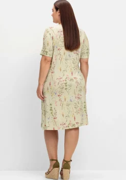 Knielanges Jerseykleid mit Blumenmuster