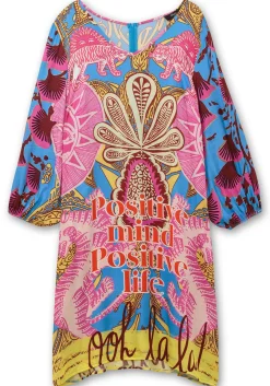 Knielanges Kleid im Mustermix, mit Ballonärmeln