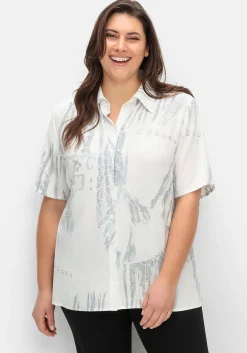 Kurzarmbluse mit Alloverdruck, aus Viskose