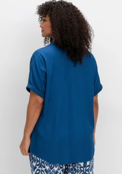 Kurzarm-Hemdbluse im Materialmix