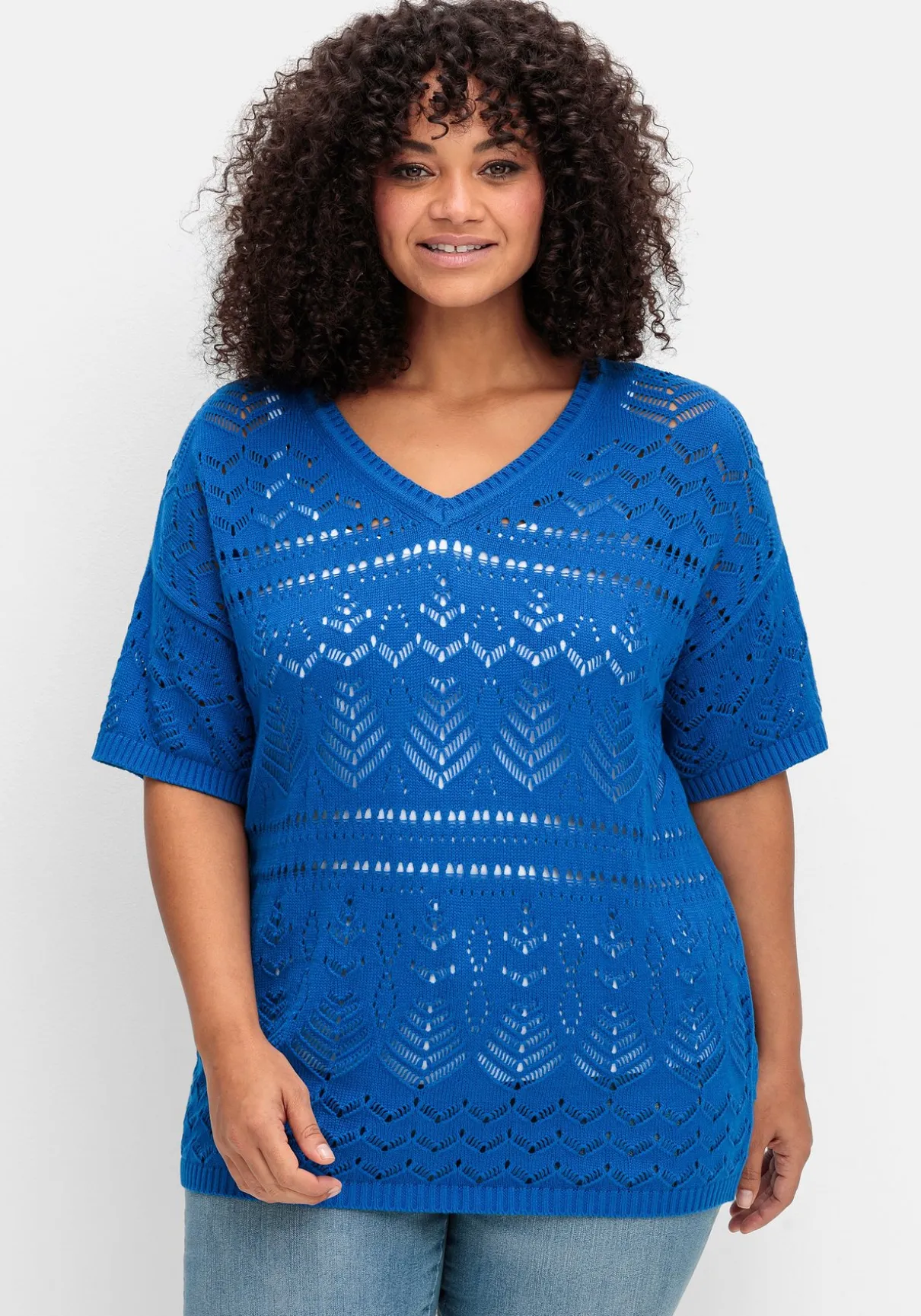 Kurzarm-Pullover im Ajourstrick, in Oversize-Form