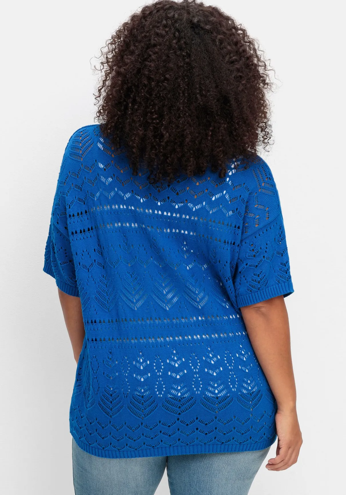 Kurzarm-Pullover im Ajourstrick, in Oversize-Form