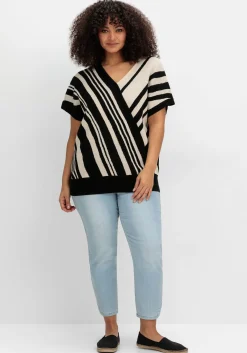 Kurzarm-Pullover mit Jacquard-Streifen