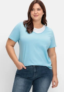 Kurzarmshirt in Layeroptik mit Ziernieten