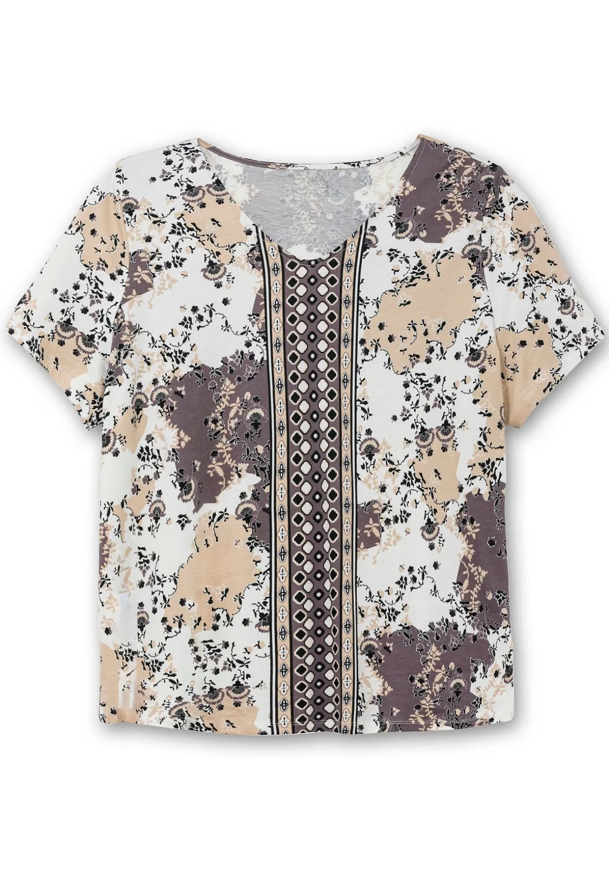 Kurzarmshirt mit Allover- und Bordürenprint