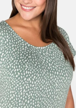 Kurzarmshirt mit Alloverdruck und seitlichen Falten