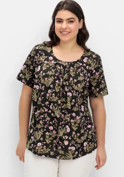 Kurzarmshirt mit Blumenprint und Faltendetails