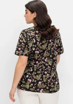 Kurzarmshirt mit Blumenprint und Faltendetails