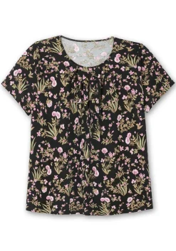 Kurzarmshirt mit Blumenprint und Faltendetails