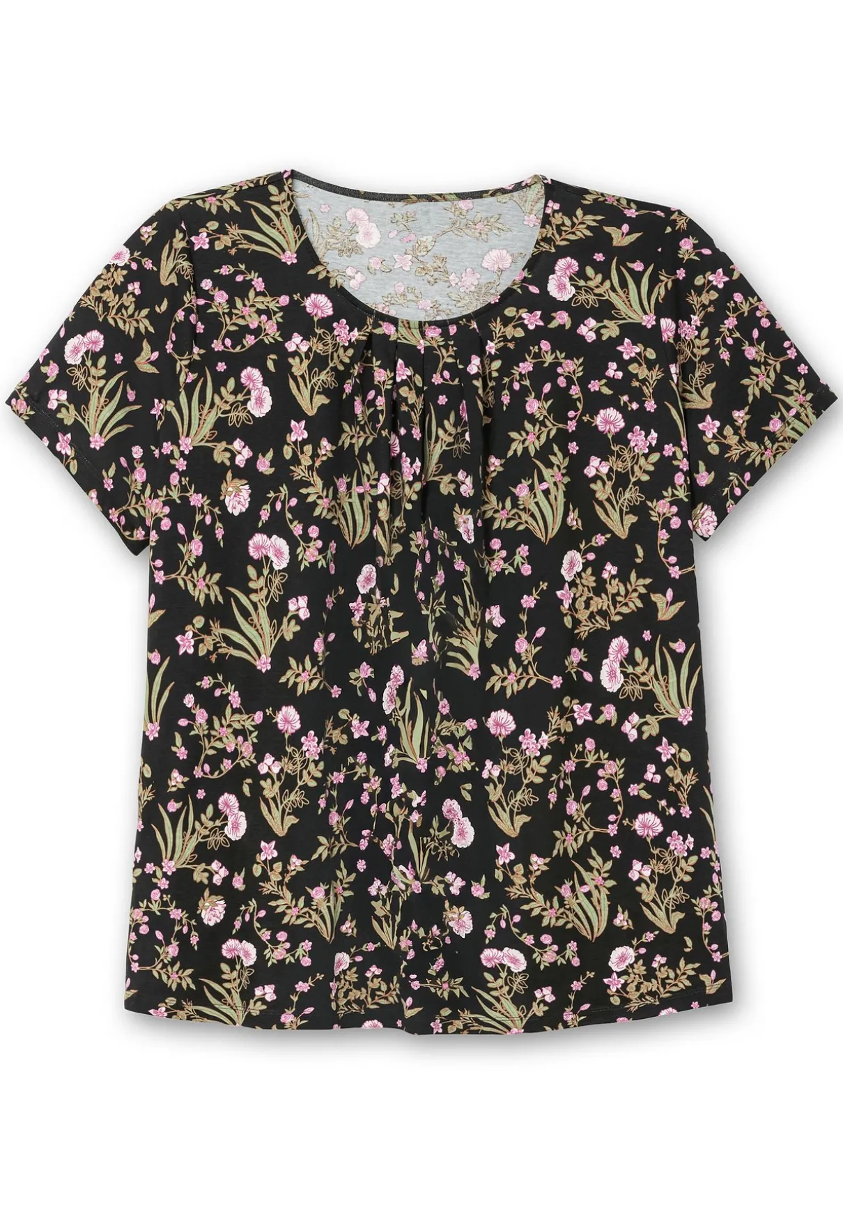 Kurzarmshirt mit Blumenprint und Faltendetails