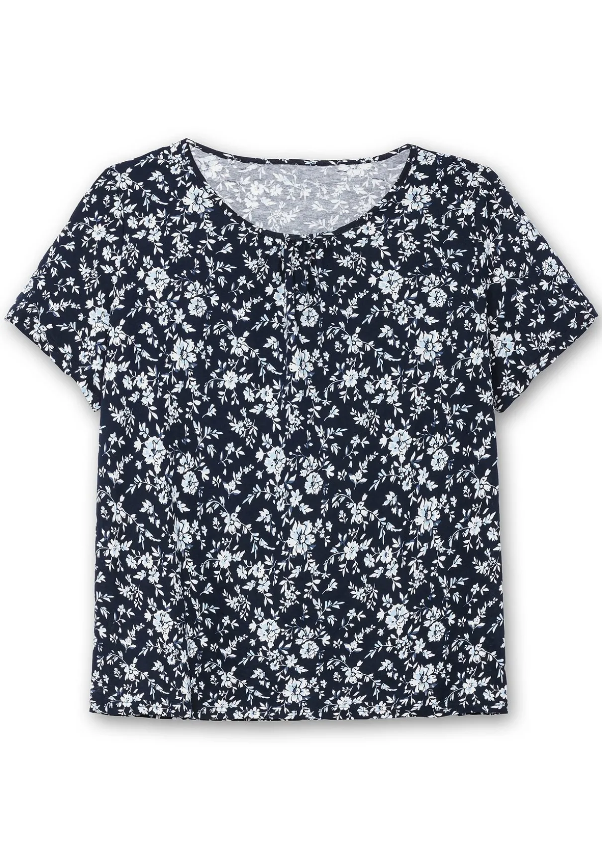 Kurzarmshirt mit Faltendetails am Rundhalsausschnitt