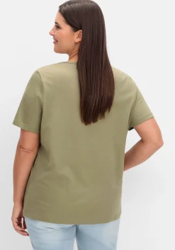 Kurzarmshirt mit Frontdruck und Glitzereffekt