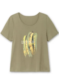 Kurzarmshirt mit Frontdruck und Glitzereffekt