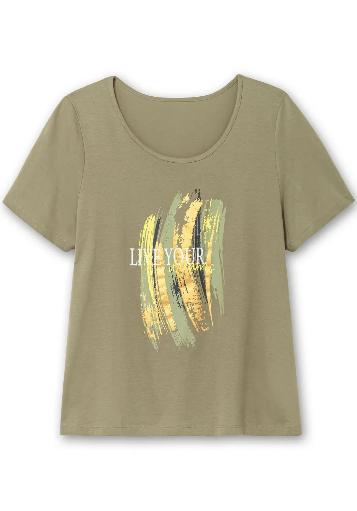 Kurzarmshirt mit Frontdruck und Glitzereffekt