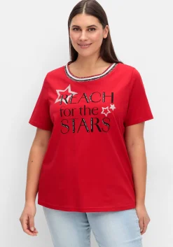 Kurzarmshirt mit Frontdruck und Glitzerdetails