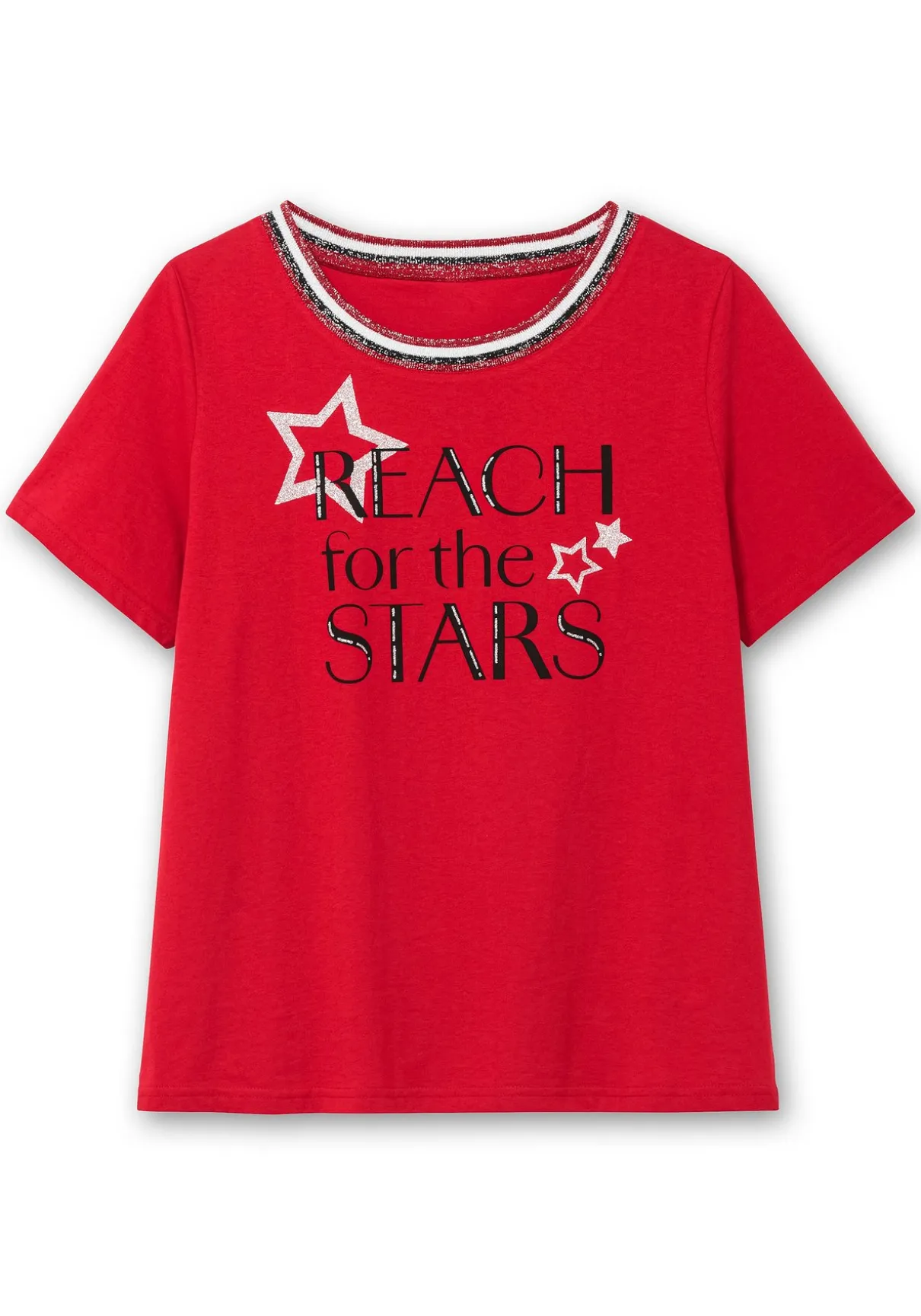 Kurzarmshirt mit Frontdruck und Glitzerdetails