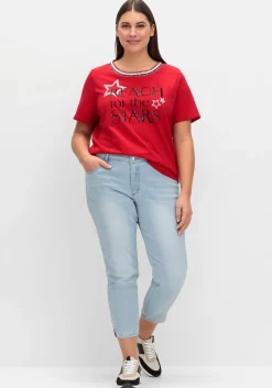 Kurzarmshirt mit Frontdruck und Glitzerdetails