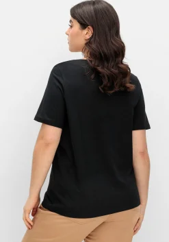 Kurzarmshirt mit Frontdruck und Glitzereffekt