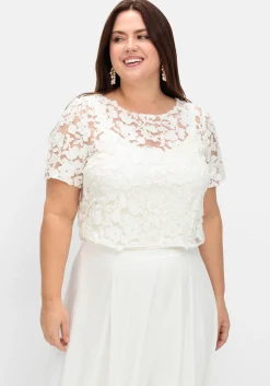 Kurzarm-Tunika aus floraler Spitze, im Rücken offen