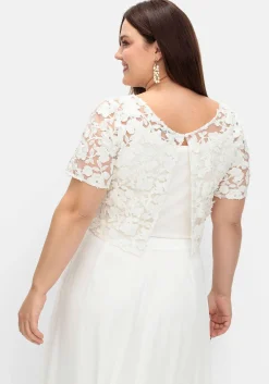 Kurzarm-Tunika aus floraler Spitze, im Rücken offen