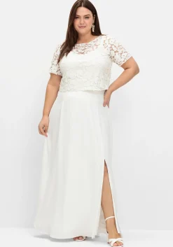 Kurzarm-Tunika aus floraler Spitze, im Rücken offen