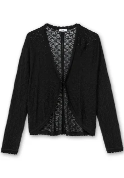 Kurze Ajour-Strickjacke mit Knopfverschluss